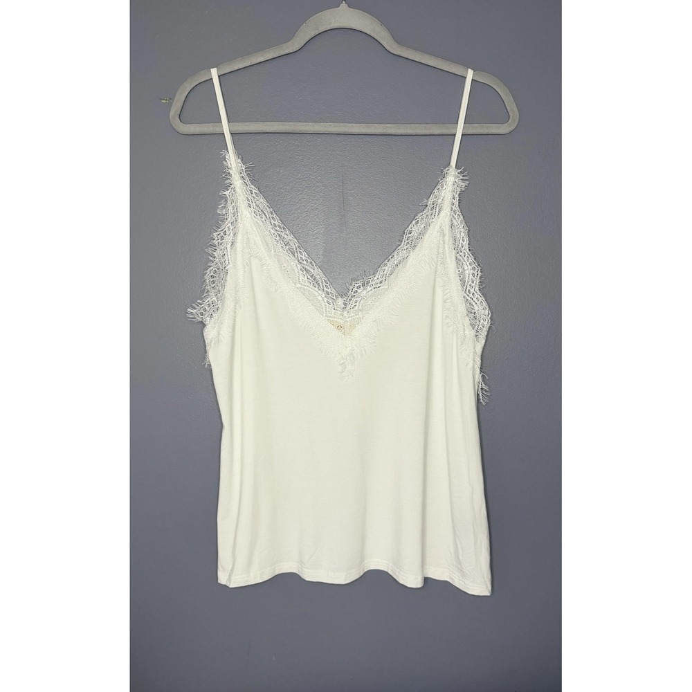POL Tank Top Womens L White Soft Eyelash Lace V Neck Delicate Dainty Camisole